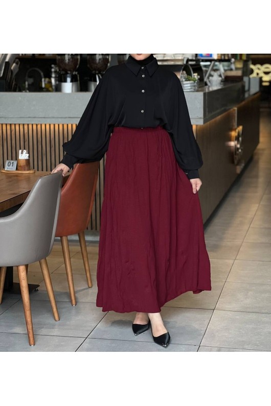 7757 - Kırışık Tesettür Etek Bordo 7757 - Kırışık Tesettür Etek Bordo