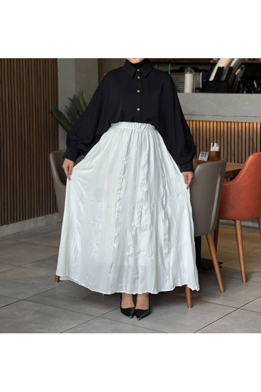 7757 - Kırışık Tesettür Etek Beyaz 7757 - Kırışık Tesettür Etek Beyaz