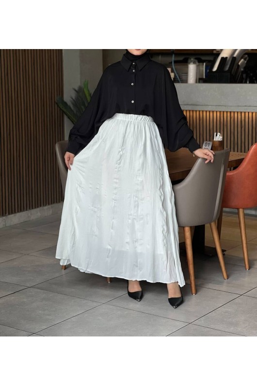 7757 - Kırışık Tesettür Etek Beyaz 7757 - Kırışık Tesettür Etek Beyaz