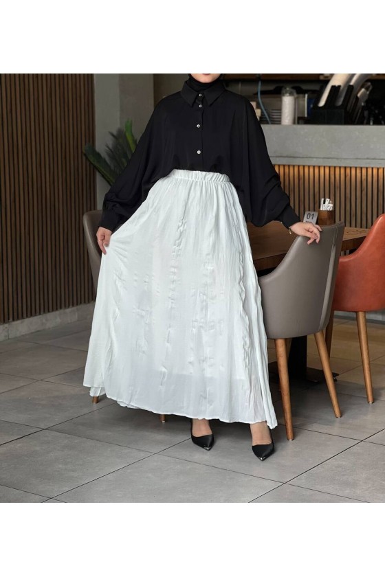 7757 - Kırışık Tesettür Etek Beyaz 7757 - Kırışık Tesettür Etek Beyaz