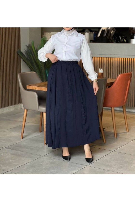 7757 - Kırışık Tesettür Etek Laci̇vert