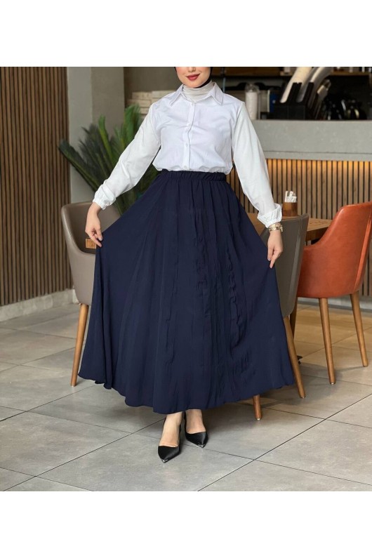 7757 - Kırışık Tesettür Etek Laci̇vert 7757 - Kırışık Tesettür Etek Laci̇vert