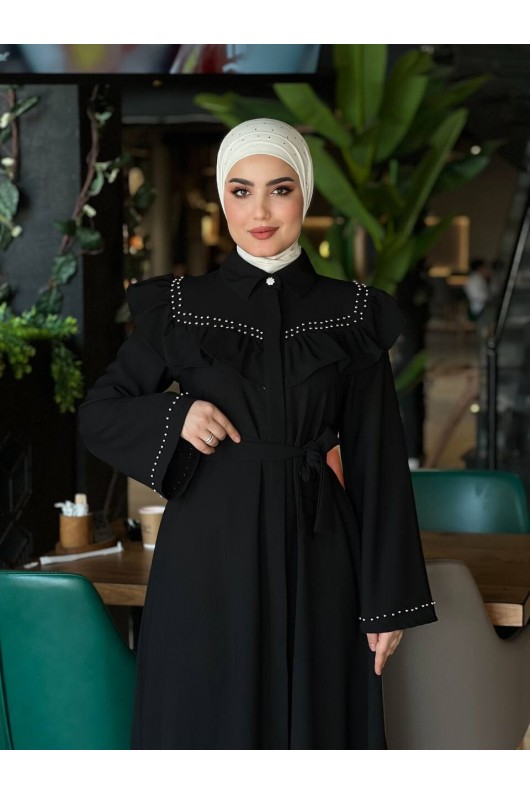 4505 - Krep Kumaş Tesettür Elbise Si̇yah-K 8 4505 - Krep Kumaş Tesettür Elbise Si̇yah-K 8