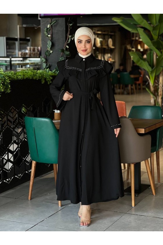 4505 - Krep Kumaş Tesettür Elbise Si̇yah-K 8 4505 - Krep Kumaş Tesettür Elbise Si̇yah-K 8