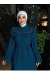4505 - Krep Kumaş Tesettür Elbise Mavi̇-K 8 4505 - Krep Kumaş Tesettür Elbise Mavi̇-K 8