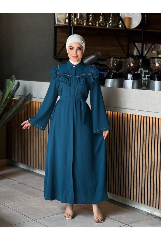 4505 - Krep Kumaş Tesettür Elbise Mavi̇-K 8 4505 - Krep Kumaş Tesettür Elbise Mavi̇-K 8