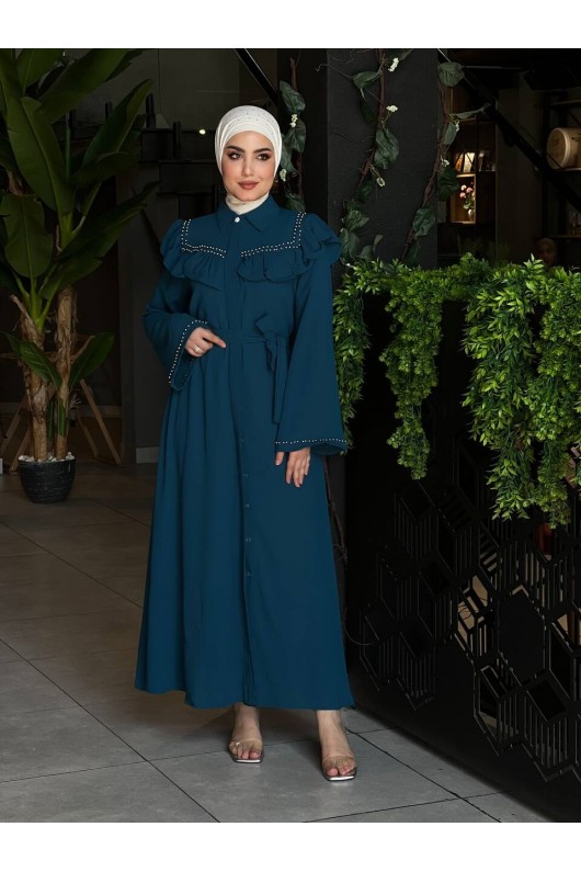 4505 - Krep Kumaş Tesettür Elbise Mavi̇-K 8 4505 - Krep Kumaş Tesettür Elbise Mavi̇-K 8