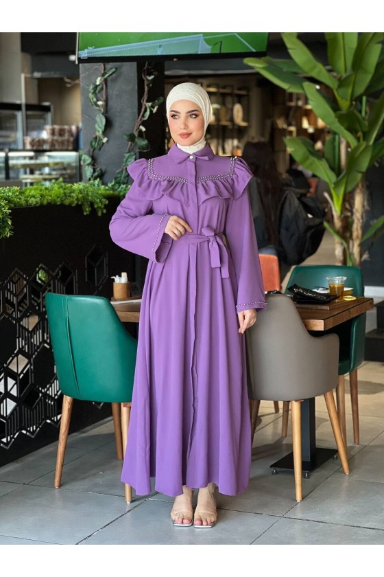 4505 - Krep Kumaş Tesettür Elbise Mor-K 7 4505 - Krep Kumaş Tesettür Elbise Mor-K 7