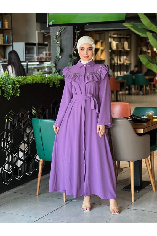 4505 - Krep Kumaş Tesettür Elbise Mor-K 7 4505 - Krep Kumaş Tesettür Elbise Mor-K 7
