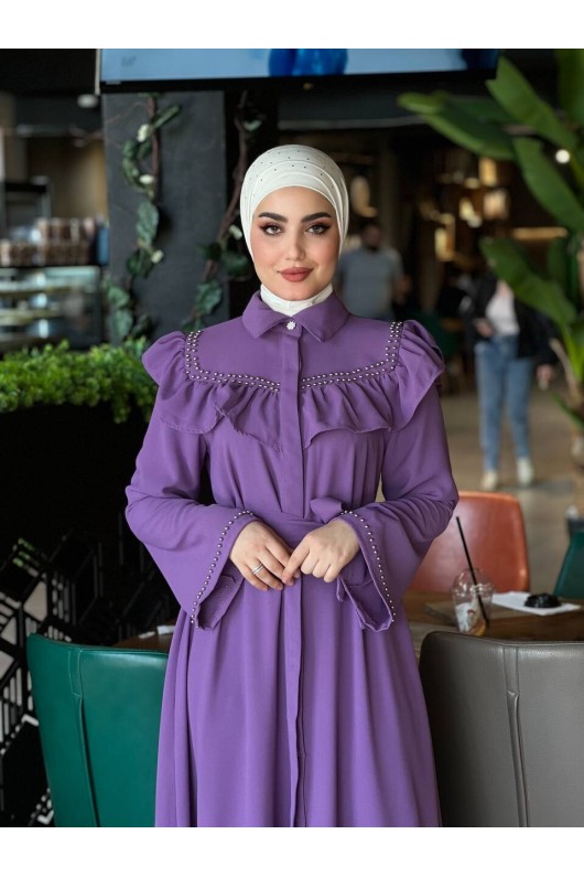 4505 - Krep Kumaş Tesettür Elbise Mor-K 7 4505 - Krep Kumaş Tesettür Elbise Mor-K 7