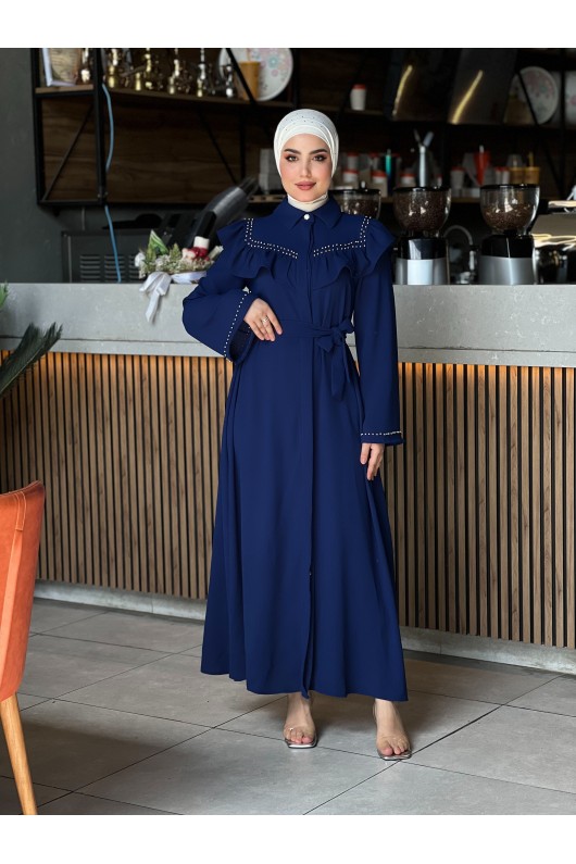 4505 - Krep Kumaş Tesettür Elbise Laci̇vert-K 8 4505 - Krep Kumaş Tesettür Elbise Laci̇vert-K 8