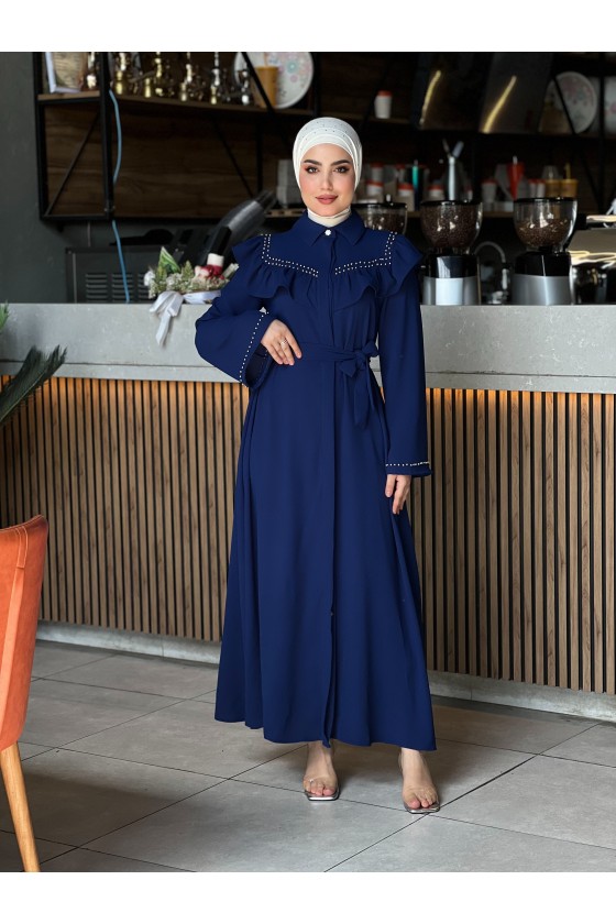 4505 - Krep Kumaş Tesettür Elbise Laci̇vert-K 8