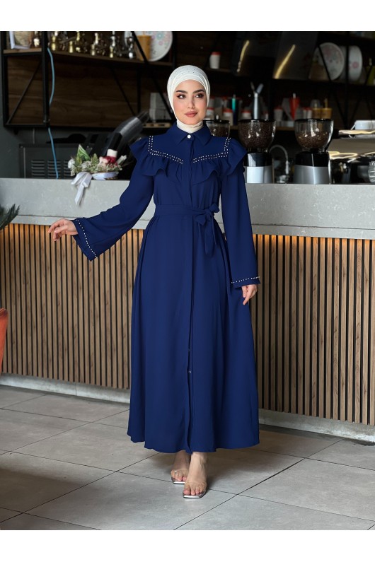 4505 - Krep Kumaş Tesettür Elbise Laci̇vert-K 8 4505 - Krep Kumaş Tesettür Elbise Laci̇vert-K 8