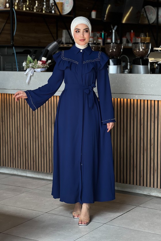 4505 - Krep Kumaş Tesettür Elbise Laci̇vert-K 8 4505 - Krep Kumaş Tesettür Elbise Laci̇vert-K 8