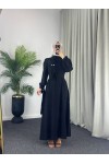 4508 - Detaylı Tesettür Elbise Si̇yah-Z13