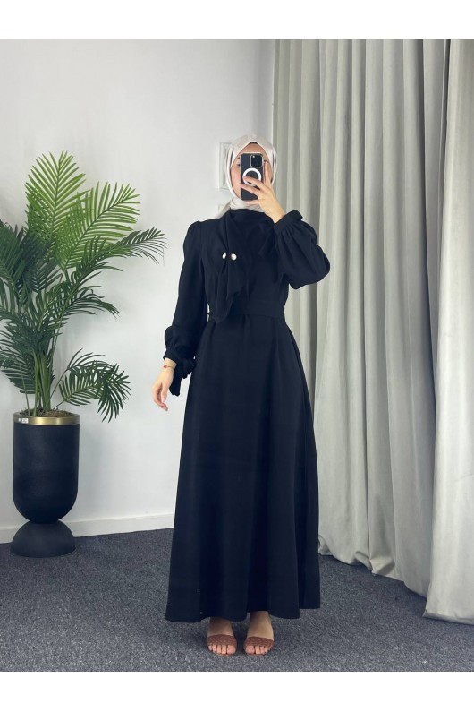 4508 - Detaylı Tesettür Elbise Si̇yah-Z13