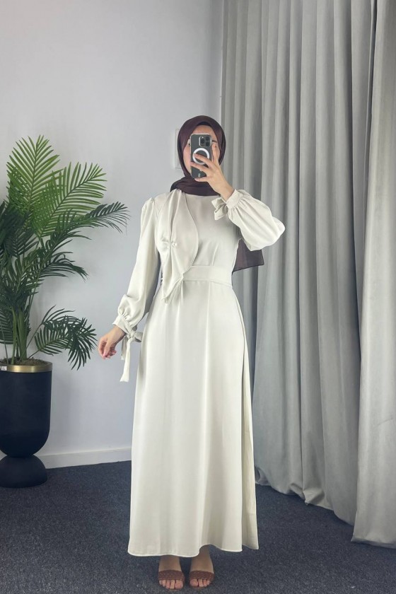 4508 - Detaylı Tesettür Elbise Bej-Z13