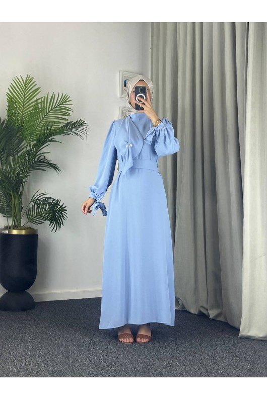 4508 - Detaylı Tesettür Elbise Mavi̇-Z13
