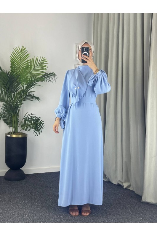 4508 - Detaylı Tesettür Elbise Mavi̇-Z13
