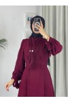 4508 - Detaylı Tesettür Elbise Bordo-Z13
