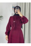 4508 - Detaylı Tesettür Elbise Bordo-Z13