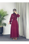 4508 - Detaylı Tesettür Elbise Bordo-Z13
