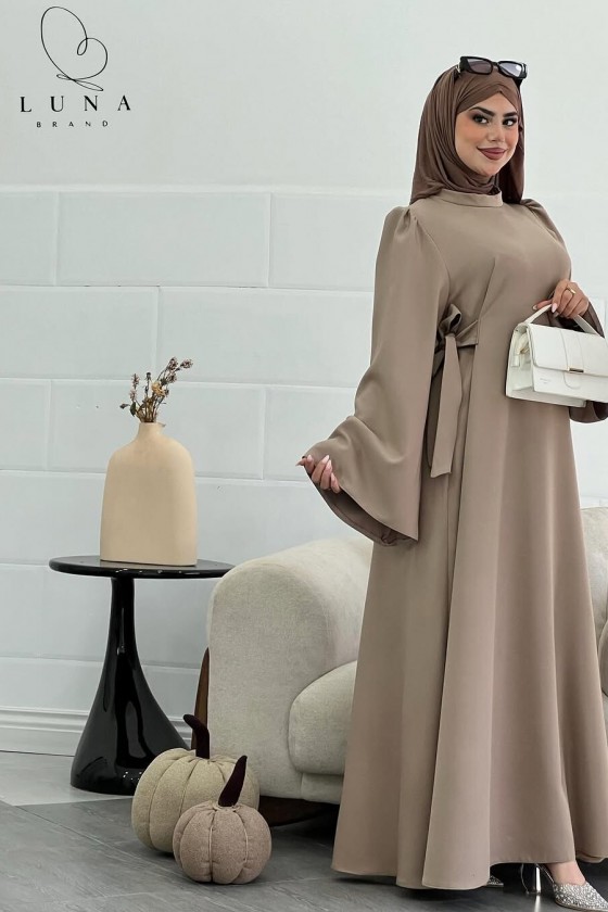 4516 - Bağlamalı Tesettür Elbise Bej-L8