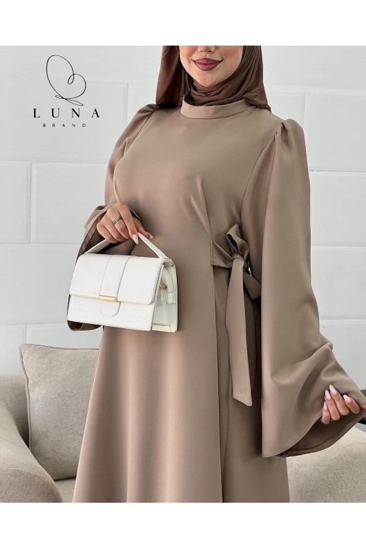4516 - Bağlamalı Tesettür Elbise Bej-L8 4516 - Bağlamalı Tesettür Elbise Bej-L8