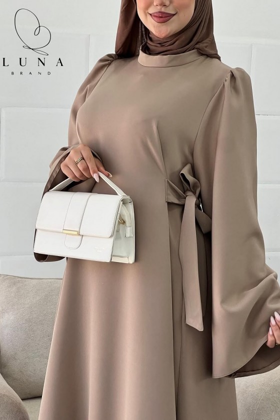 4516 - Bağlamalı Tesettür Elbise Bej-L8 4516 - Bağlamalı Tesettür Elbise Bej-L8
