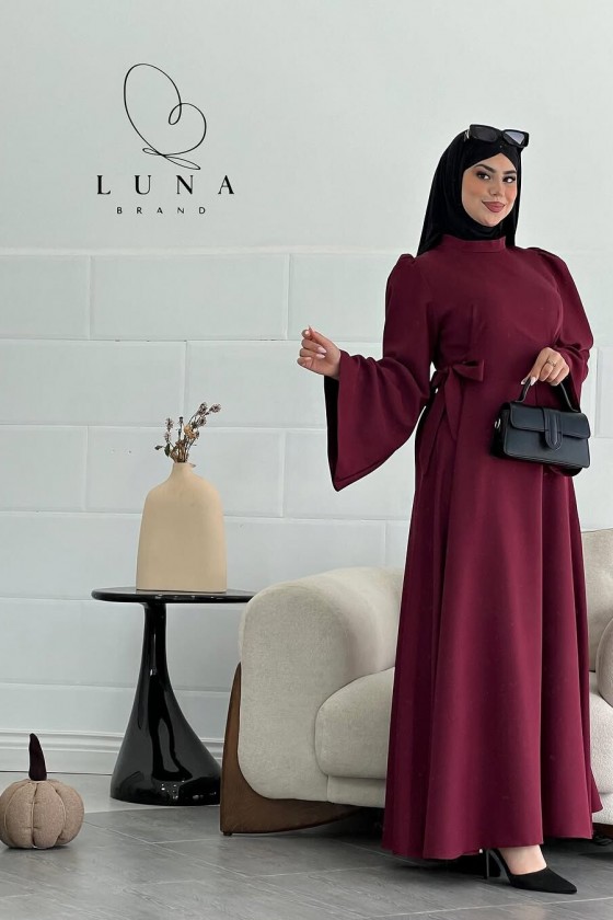 4516 - Bağlamalı Tesettür Elbise Bordo-L8
