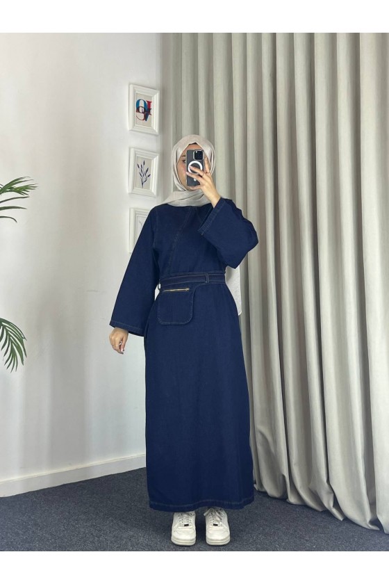 4524 - Seyyar Kemerli Cep Detaylı Kot Tesettür Elbise Mavi̇-Z1 4524 - Seyyar Kemerli Cep Detaylı Kot Tesettür Elbise Mavi̇-Z1
