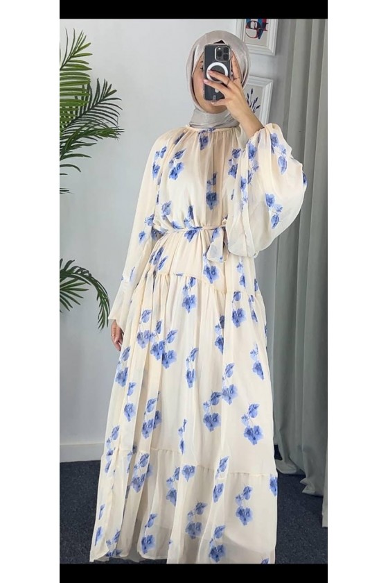 4526 - Şifon Kumaş Tesettür Elbise Mavi̇-M7