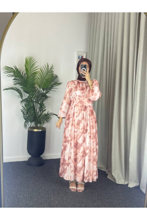 4527 - Kuşaklı Tesettür Şifon Elbise Kahverengi̇-Z18 4527 - Kuşaklı Tesettür Şifon Elbise Kahverengi̇-Z18