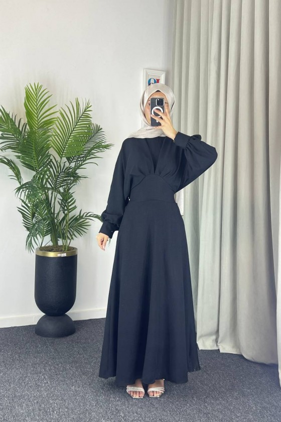 4535 - Keten Tesettür Elbise Si̇yah 4535 - Keten Tesettür Elbise Si̇yah