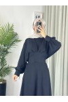 4535 - Keten Tesettür Elbise Si̇yah