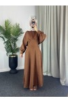 4535 - Keten Tesettür Elbise Kahverengi̇ 4535 - Keten Tesettür Elbise Kahverengi̇