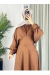 4535 - Keten Tesettür Elbise Kahverengi̇ 4535 - Keten Tesettür Elbise Kahverengi̇