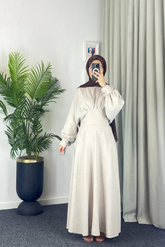 4535 - Keten Tesettür Elbise Bej 4535 - Keten Tesettür Elbise Bej