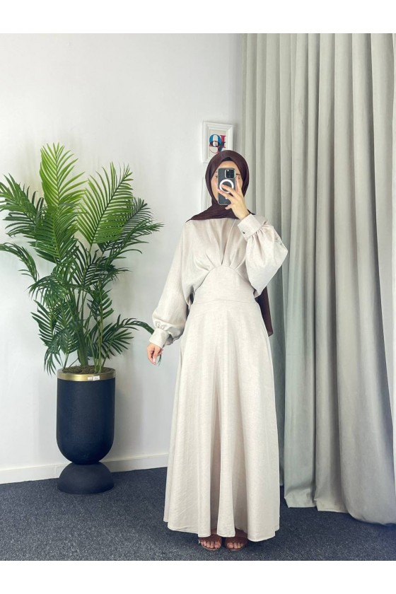 4535 - Keten Tesettür Elbise Bej 4535 - Keten Tesettür Elbise Bej