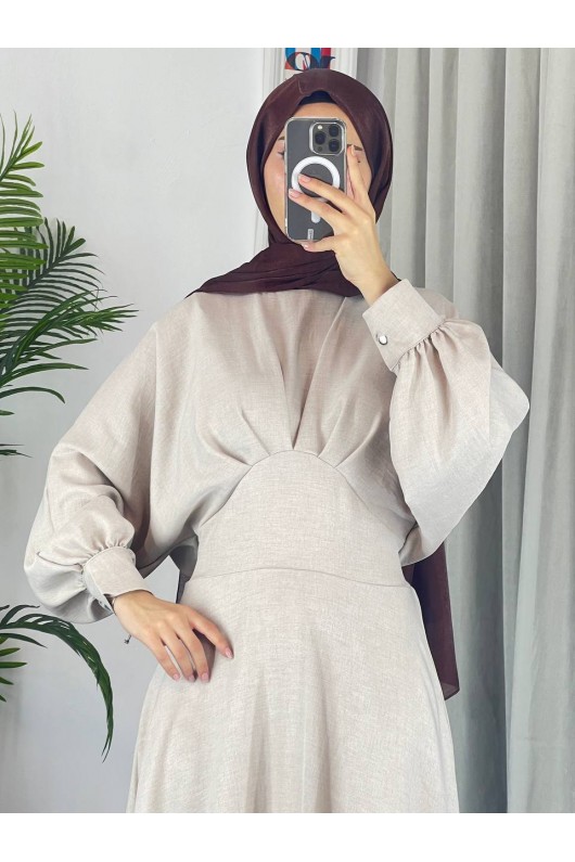 4535 - Keten Tesettür Elbise Bej 4535 - Keten Tesettür Elbise Bej