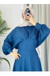 4535 - Keten Tesettür Elbise Mavi̇ 4535 - Keten Tesettür Elbise Mavi̇
