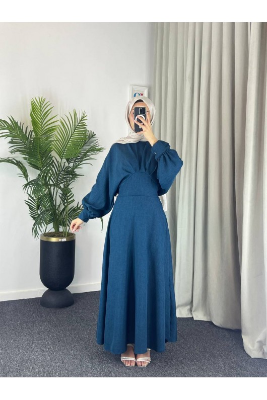 4535 - Keten Tesettür Elbise Mavi̇ 4535 - Keten Tesettür Elbise Mavi̇