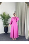 4535 - Keten Tesettür Elbise Pembe 4535 - Keten Tesettür Elbise Pembe