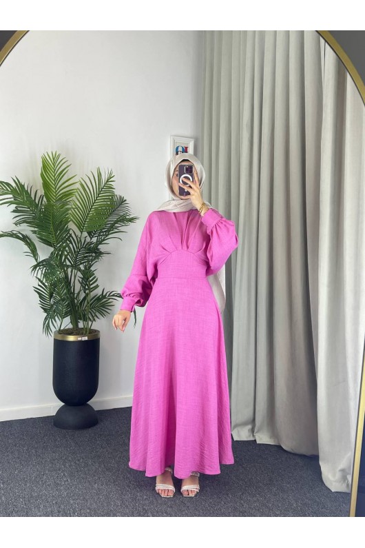 4535 - Keten Tesettür Elbise Pembe 4535 - Keten Tesettür Elbise Pembe