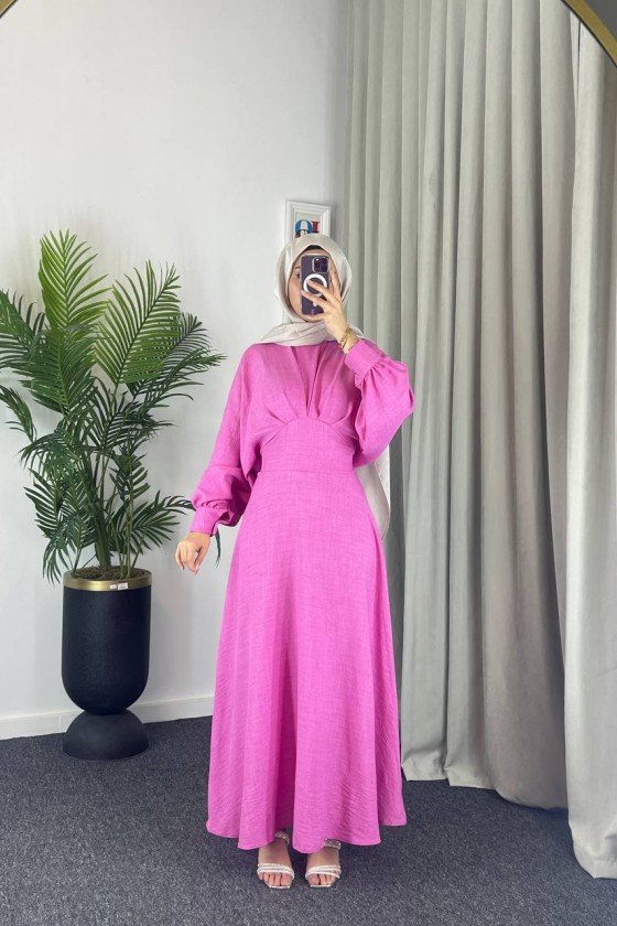 4535 - Keten Tesettür Elbise Pembe 4535 - Keten Tesettür Elbise Pembe