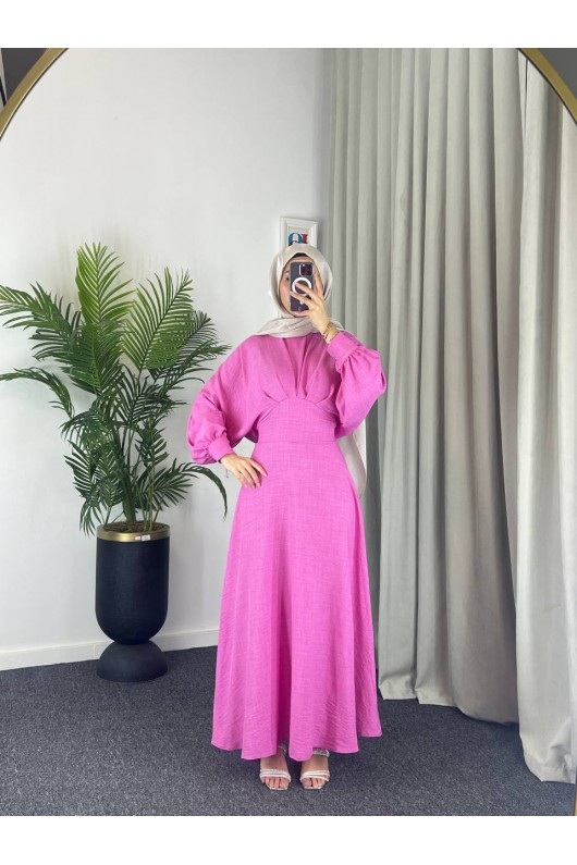 4535 - Keten Tesettür Elbise Pembe 4535 - Keten Tesettür Elbise Pembe