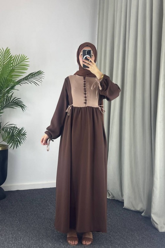 4537 - Pamuklu Tesettür Elbise Kahverengi̇-Z17