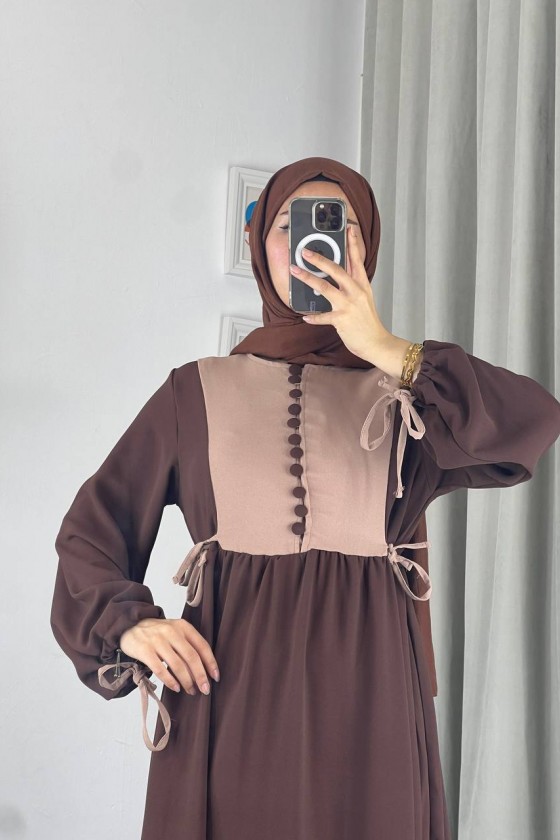 4537 - Pamuklu Tesettür Elbise Kahverengi̇-Z17 4537 - Pamuklu Tesettür Elbise Kahverengi̇-Z17