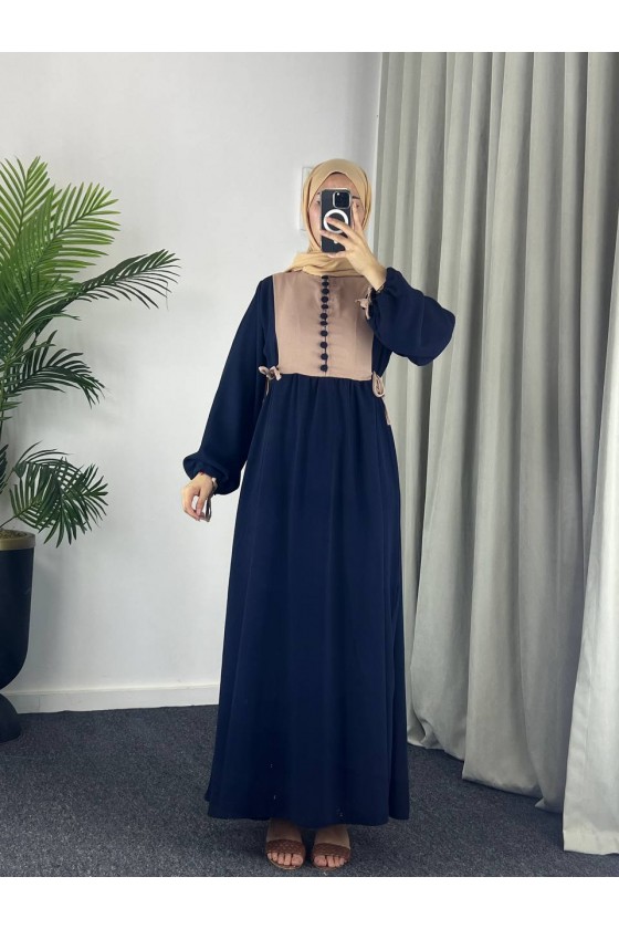 4537 - Pamuklu Tesettür Elbise Laci̇vert-Z17