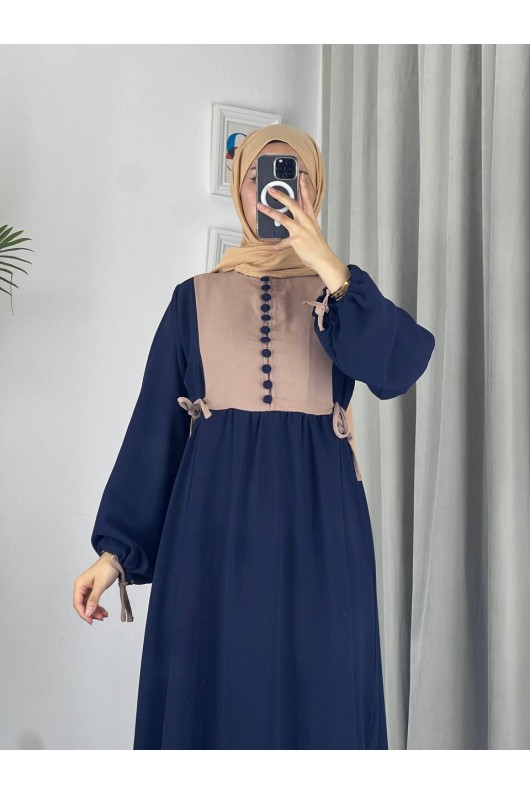 4537 - Pamuklu Tesettür Elbise Laci̇vert-Z17